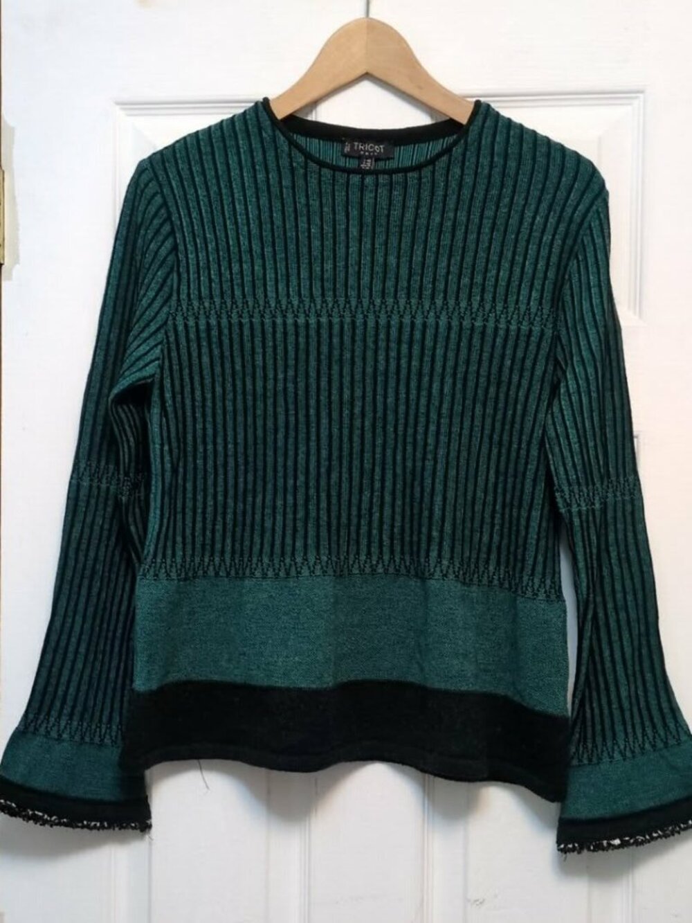 Vintage Tircot Chic Emerald Green Sweater Sz 10 Italy Mohair Wool Y2K 90s Luxury